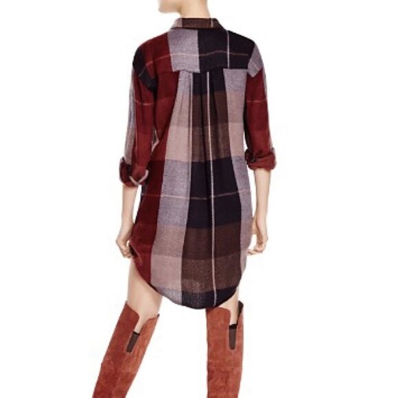 Free People Street Talk Women's Plaid Shirt Dress Size Small Snap Buttons - Picture 2 of 5